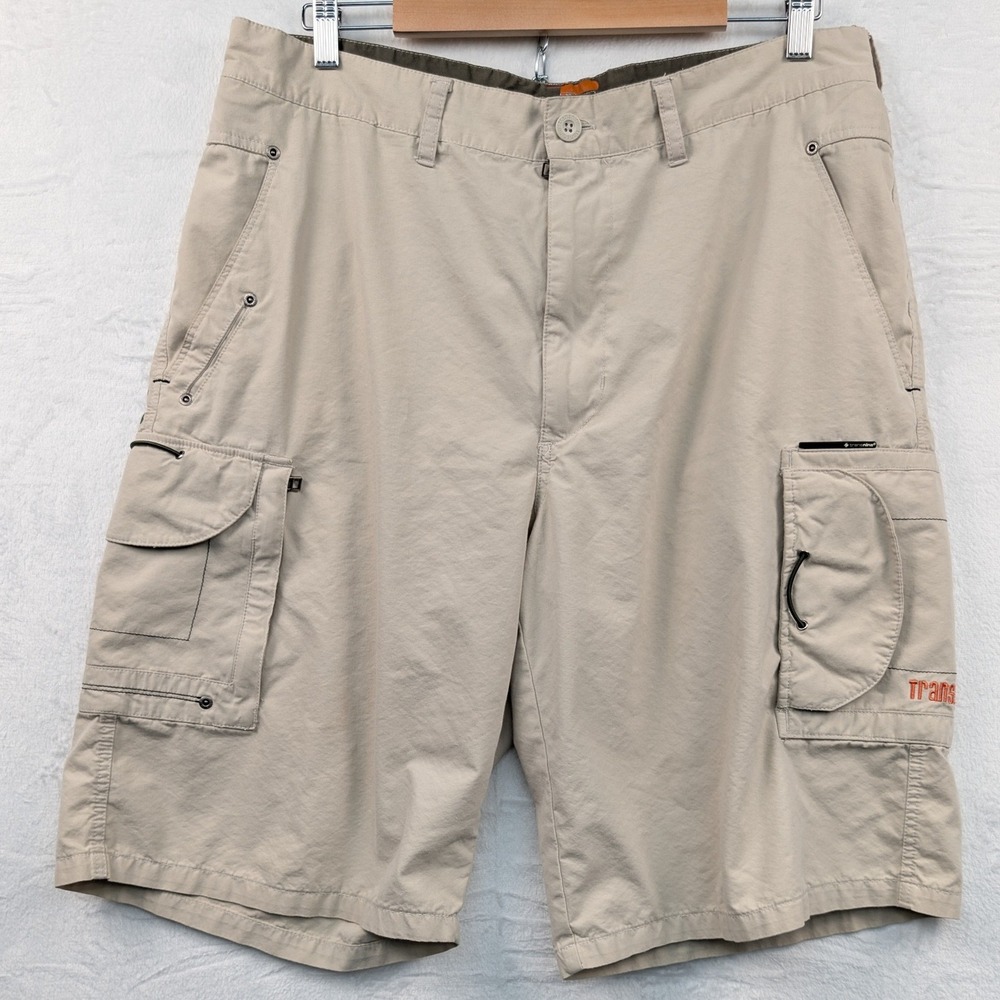 VTG Transnine Cargo Shorts Men's 36 Khaki 12" Relaxed Fit Utility Skater Y2K